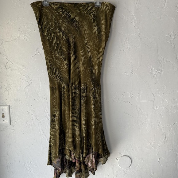 Reversible Boho Skirt‎ Womens XL Brown Green Pink Paisley Asymmetrical Hem - Picture 6 of 7